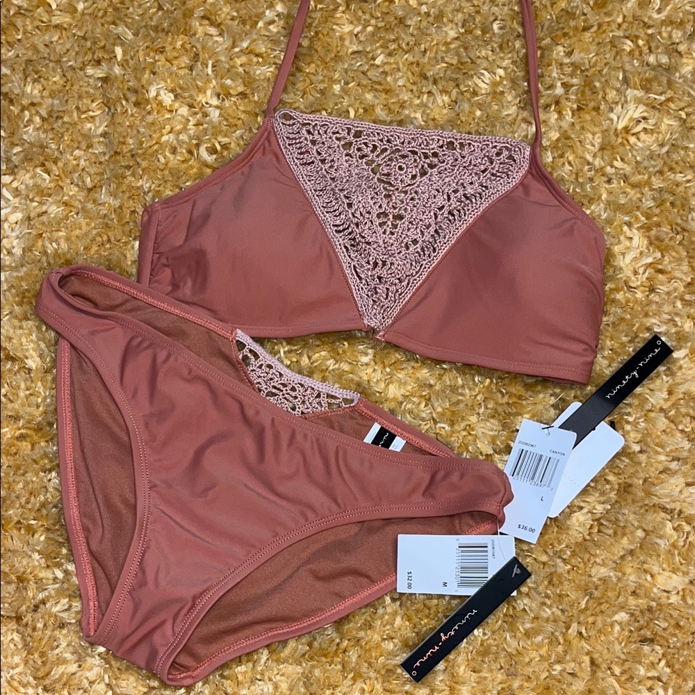 Elegant Mauve Bikini Set with Crochet Detail